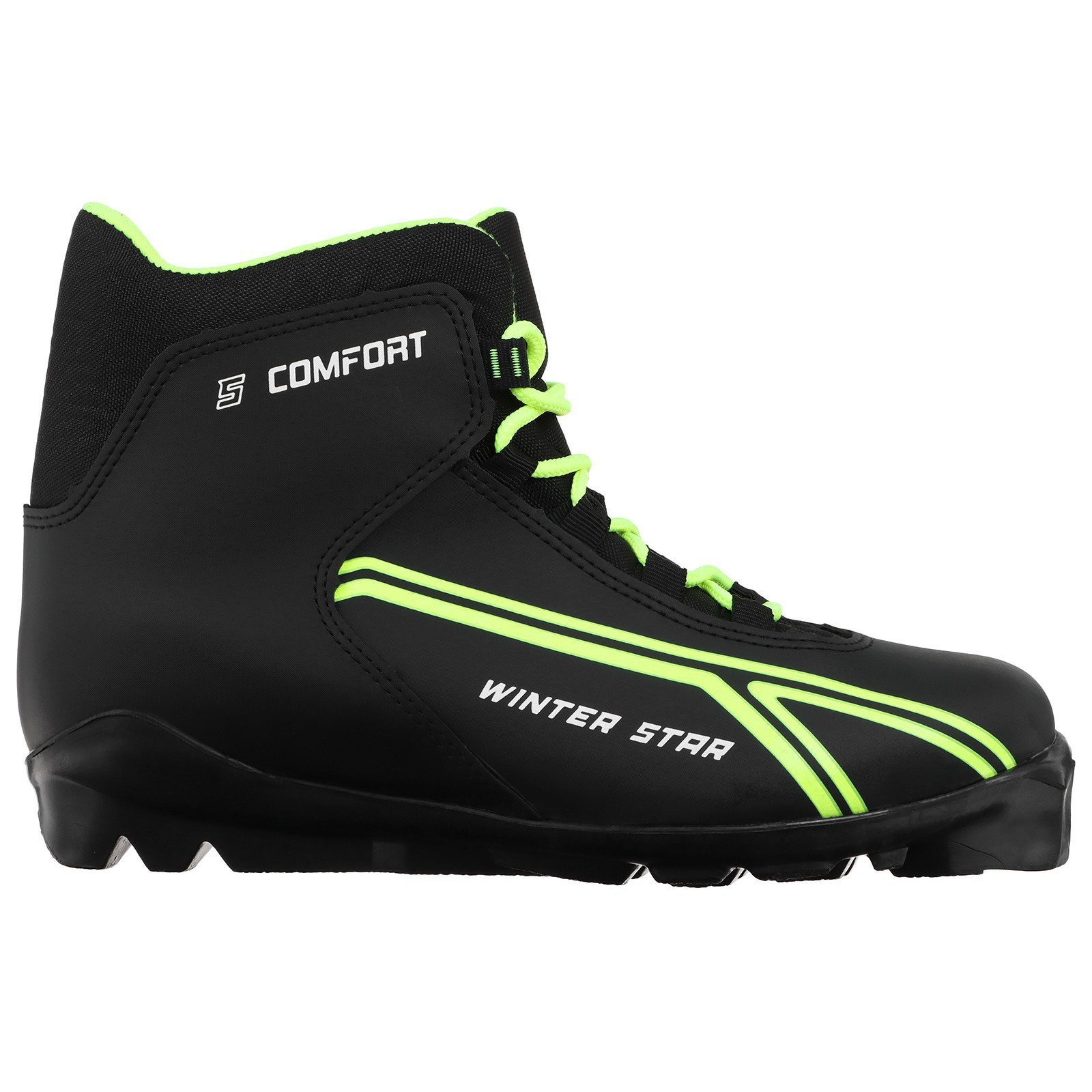 Ботинки лыжные Winter Star comfort, SNS, цвет чёрный, лого лайм/неон