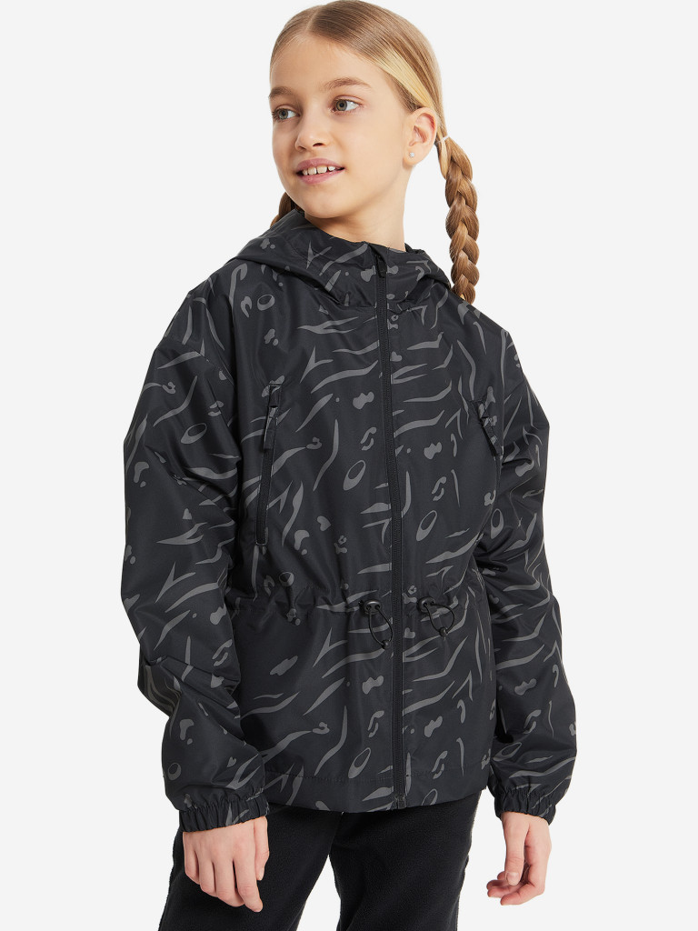 126365-B2 Куртка ветрозащитная для фитнеса для девочек, цвет чёрный