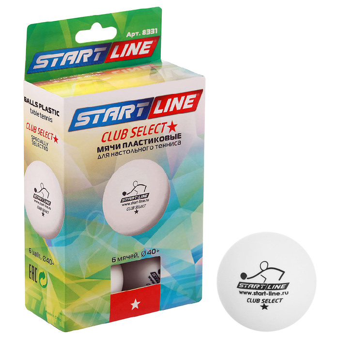 Мяч для настольного тенниса Start line Club Select 1* (набор 6шт), цвет белый 23-121 1272251