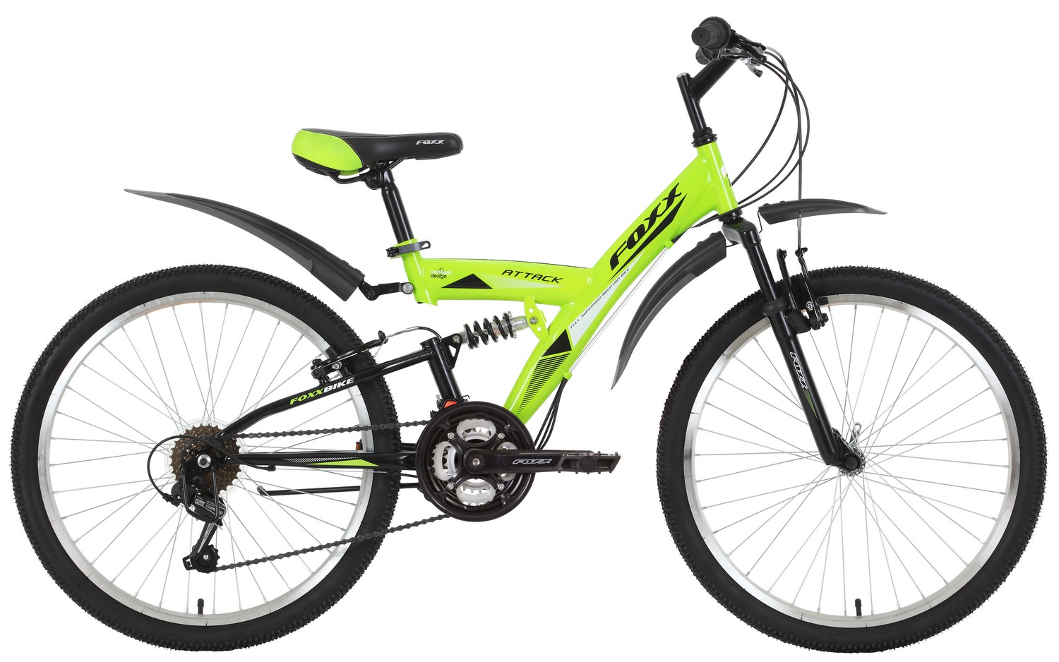 Велосипед 24" FOXX ATTACK зеленый, размер 14"