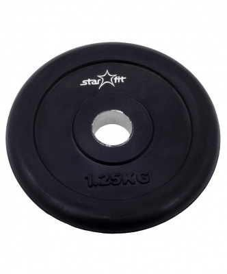Диск обрезиненный STARFIT BB-202 1,25кг, d=26мм, стальная втулка, черный