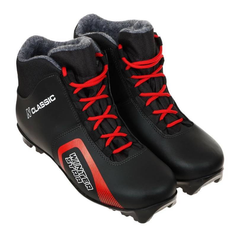 Ботинки лыжные Winter Star classic, NNN, цвет чёрный/красный, лого белый